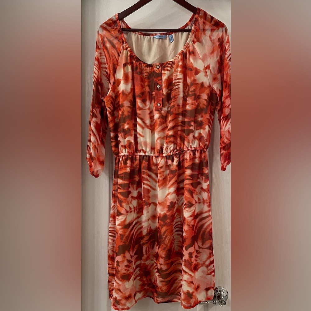 IZOD Floral Midi Lined Dress, 3/4 Sleeves, Size L